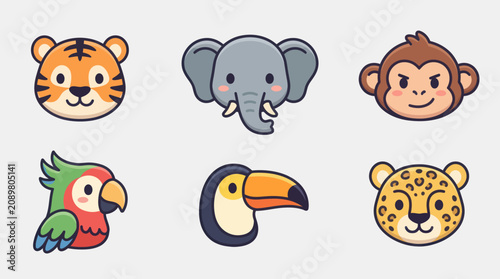 Canvas Print Cute animal faces collection
