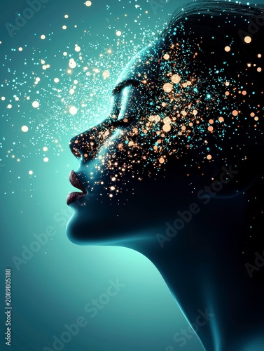Futuristic Digital Brain & Creative Thought: AI Woman Profile