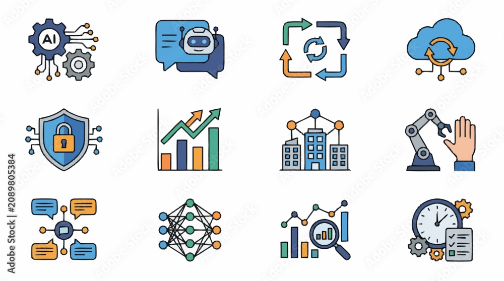 Fototapeta premium Colorful Technology and Business Icons Collection.