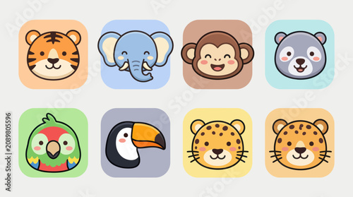 Canvas Print Cute animal faces icon collection