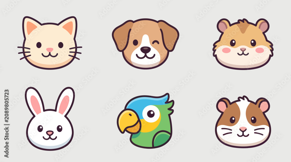 Fototapeta premium Cute animal faces icon set