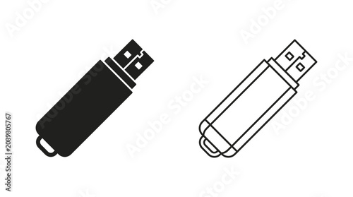 Fotografie Usb Flash Drive Silhouette Black And White Vector Illustration
