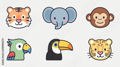 Photography Cute animal faces set