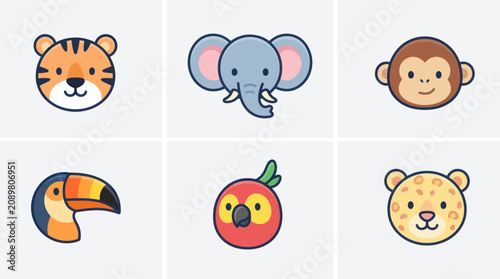 Canvas Print Cute animal icons set