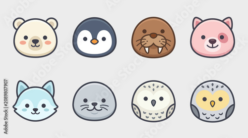 Fényképezés Cute arctic animal faces collection