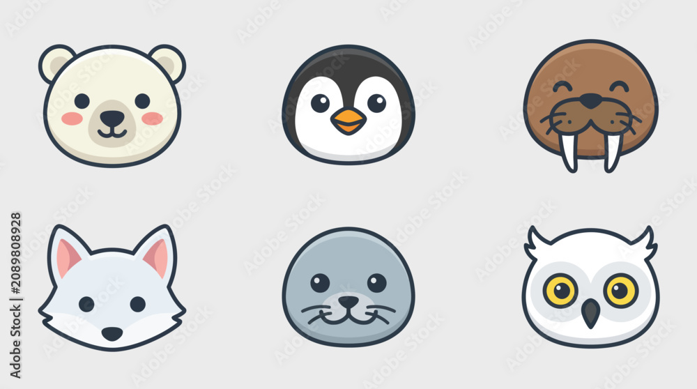 Obraz premium Cute arctic animal faces collection