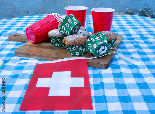Switzerland, Swiss, Football, Soccer, Party, Celebration, Fans, Supporters, Matchday, Bunting, Cakes, Tournament, Championship, TeamSpirit, NationalPride, Red, White, Decorations, Gathering, Family, F