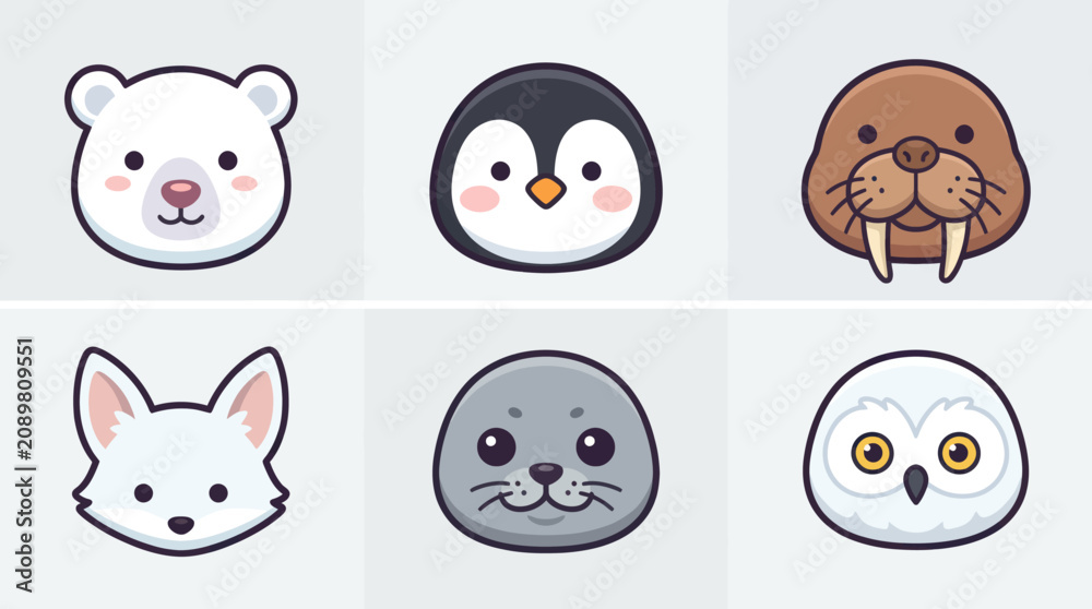 Obraz premium Cute arctic animal icons set