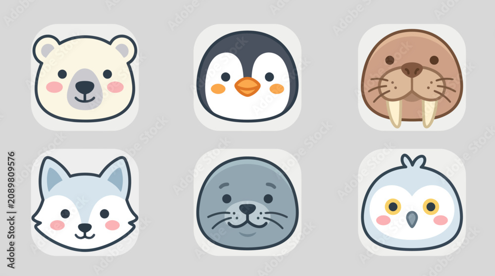 Obraz premium Cute arctic animal icons set