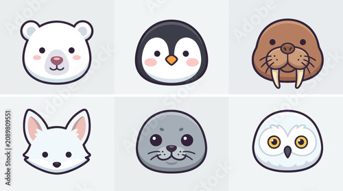 Cute arctic animal icons set