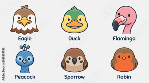 Cute avian icons set