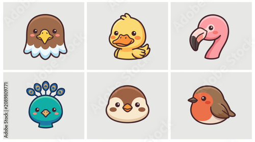 Cute bird animal faces collection