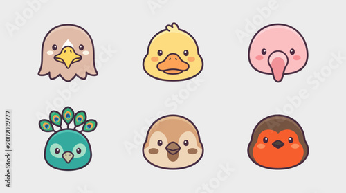 Cute avian icons set