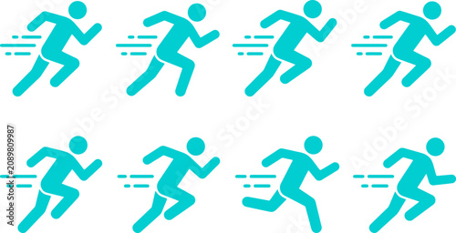 Photos Cyan Running Man Sprinting Motion Vector Icon Set for Fitness Apps, Athletic Tra