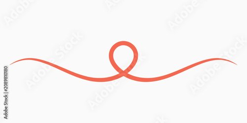 Schilderij op canvas Coral colored ribbon tied in a loop on white background wavy line vector illustration