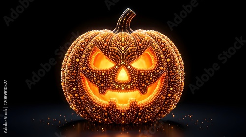 Halloween Pumpkin Dot Art, Festive Pointillism Jack O Lantern 