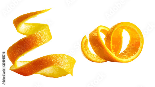 Obraz na plátně Orange Peel Spiral with Bright Textured Citrus Slices Isolated on Black Backgrou