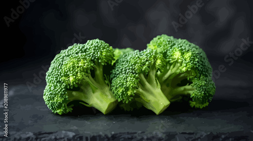 Canvas-taulu Broccoli Florets on Dark Stone Background with Fresh Green Texture, Close Up Foo