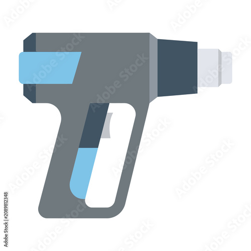 Foto Grey and blue gun shaped device with white nozzle technology tool