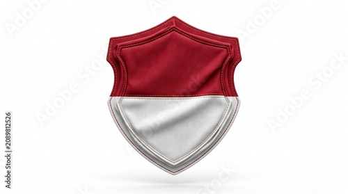 3D Render of a Metallic Shield Featuring the National Flag of Indonesia Isolated on a White Background