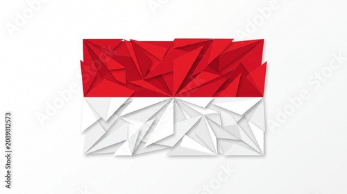 Abstract geometric Indonesia flag with red and white crystalline patterns on white background for national identity