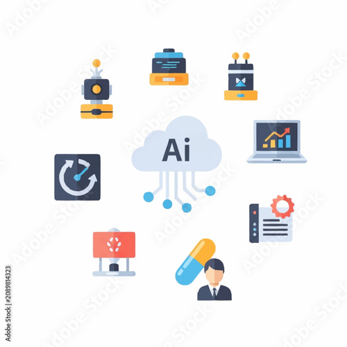 Artificial Intelligence Technology Icons Collection.