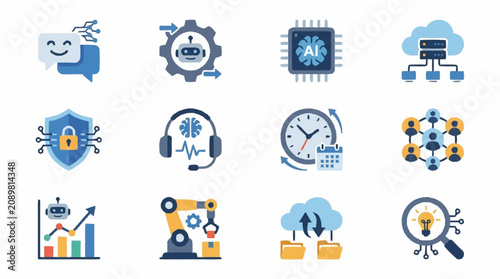 Flat Design Technology and Business Icons Collection.
