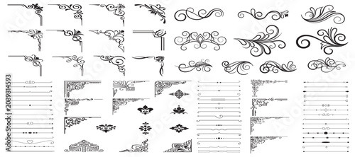 Schilderij op canvas Vector illustration of decorative corner frame set