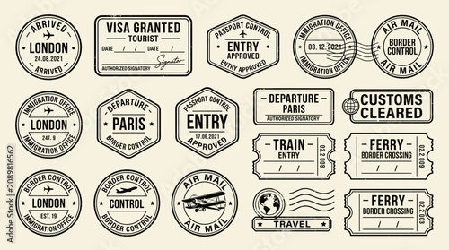 Schilderij op canvas Vector of travel stamps from global cities like Tokyo, Paris, and Sydney