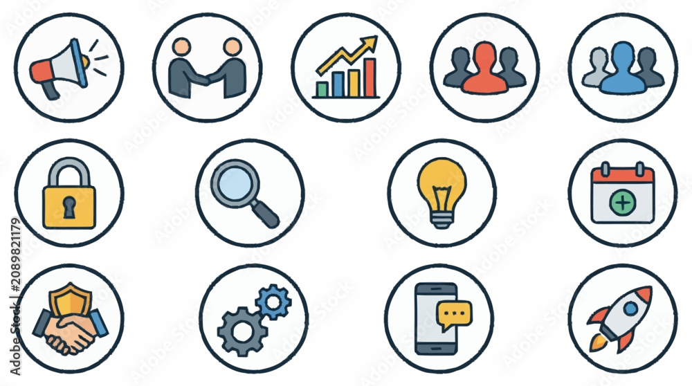 Fototapeta premium Colorful flat design icons for business and technology concepts.