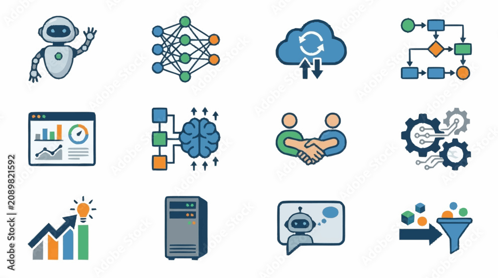 Fototapeta premium Colorful Technology and Business Icons Collection.