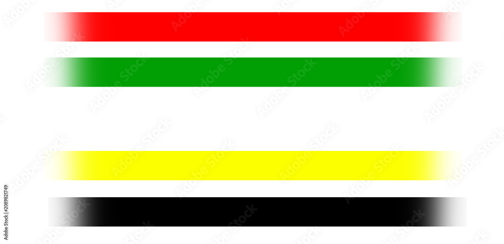 Fototapeta premium Abstract color palette featuring red green yellow and black horizontal gradients fading into white space background with four horizontal color bars