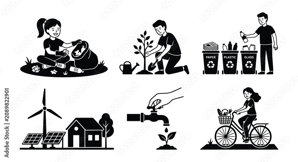 Fototapeta premium Environmental Icons Collection Black Silhouette Vector Illustration