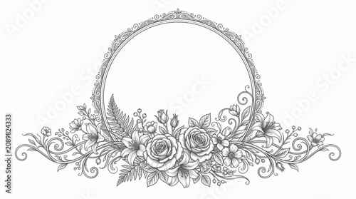 Quadro su tela Intricate floral wreath design with roses and leaves.