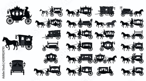 Bild auf Leinwand Vintage Horse Drawn Carriages and Hearses Collection Silhouette