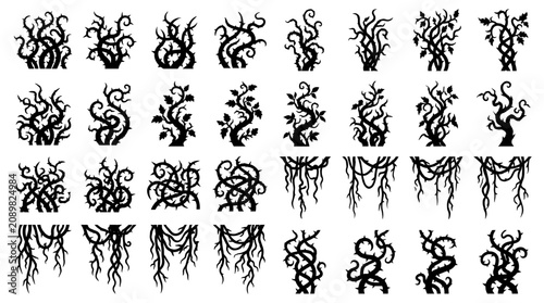 Obraz na płótnie Silhouette Spooky Vines and Thorns Collection: Vector Elements
