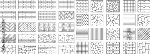 Foto Architectural hatch pattern CAD library, material texture swatches, brick, stone
