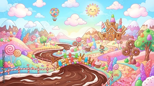 Whimsical candy land scenery