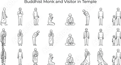 Obraz na plátne Buddhist monk architectural entourage CAD library, temple and monastery people s