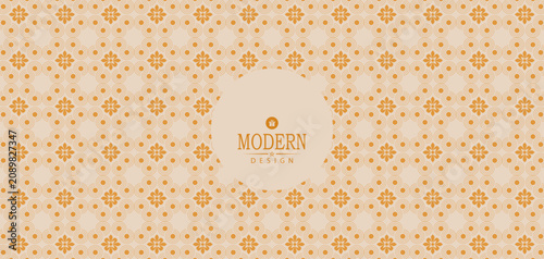 Beige design with pattern and flowers, round isolated frame.