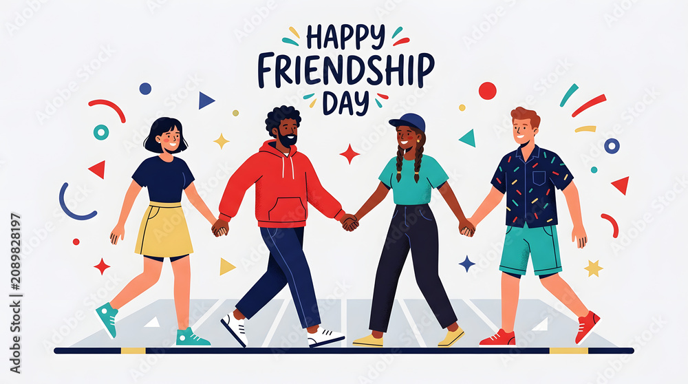 Fototapeta premium Diverse friends embracing, holding heart shapes on friendship day celebration hearts