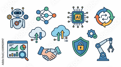 Colorful Technology and Business Icons Collection.
