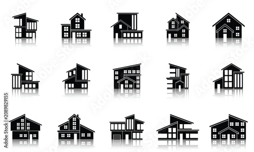 Modern House and Real Estate Silhouette Icons Set
