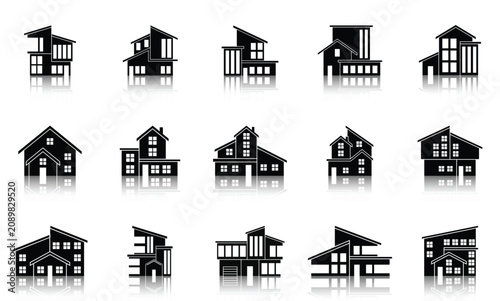 Modern House and Real Estate Silhouette Icons Set