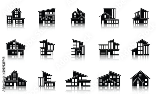Modern House and Real Estate Silhouette Icons Set