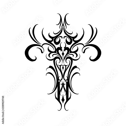 Tribal tattoo design vector art illustration isolated on white background, dark Y2K gothic spike ornament emblem