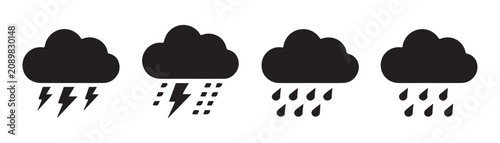 Obraz na płótnie Weather icon set with clouds, lightning, and rain