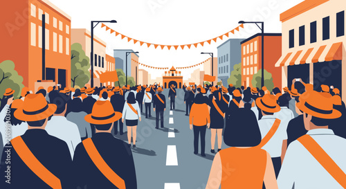 Large crowd of people celebrating a festival or parade.