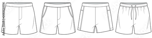 men's cargo and utility shorts technical drawing vector illustration. CAD mockup.