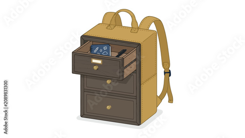Quadro su tela Backpack Drawer Organizer: A creative backpack designed with built-in drawers offers a unique solution for organized storage, ideal for students and travelers